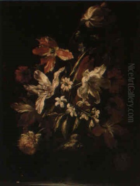 Still Life Of Flowers In A Vase With Gilt Mounts Oil Painting by Mario Nuzzi