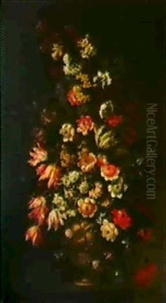 Vase De Fleurs Sur Un Entablement Oil Painting by Mario Nuzzi