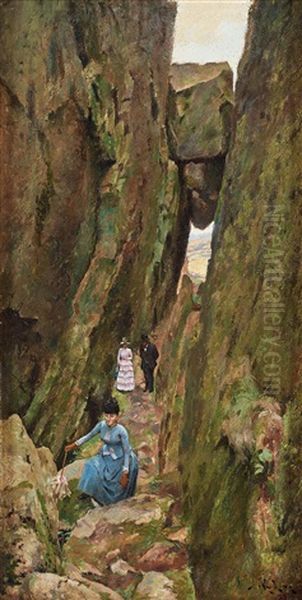 Sightseers, Scene From Kungsklyftan (king's Gorge), Fjallbacka On The West Coast Of Sweden Oil Painting by Ivar Nyberg