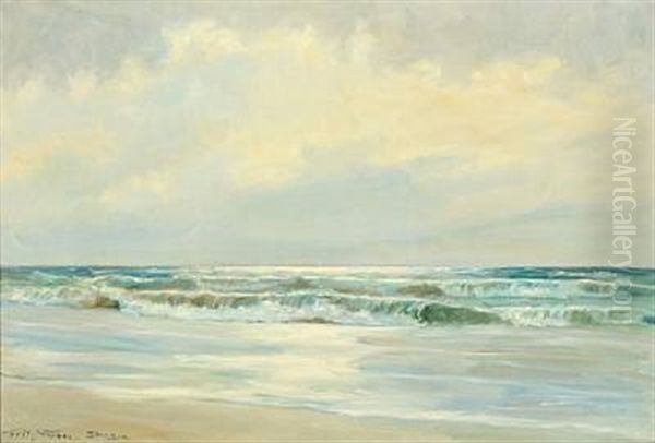 Breakers At Skagen Beach Oil Painting by Poul Friis Nybo