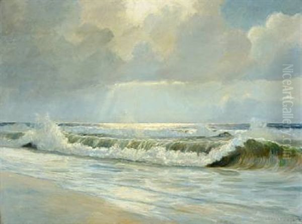 Seascape With Raging Water Oil Painting by Poul Friis Nybo