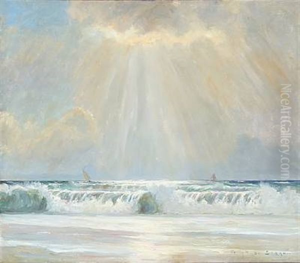 Breakers At Skagen Beach Oil Painting by Poul Friis Nybo