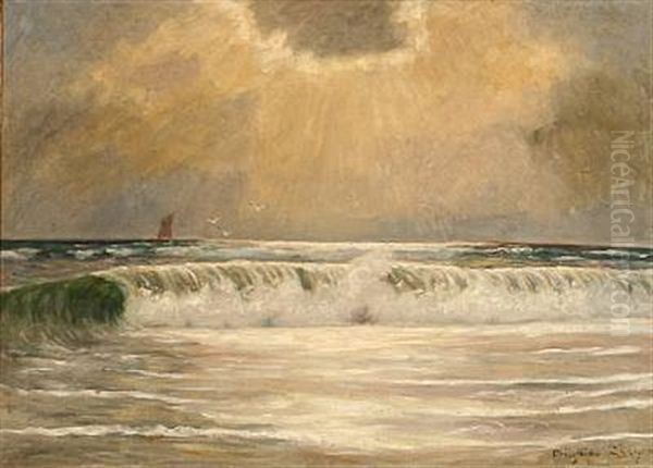 Breakers At Skagen Coast, Denmark Oil Painting by Poul Friis Nybo