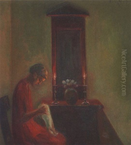 Woman In An Interior Oil Painting by Poul Friis Nybo