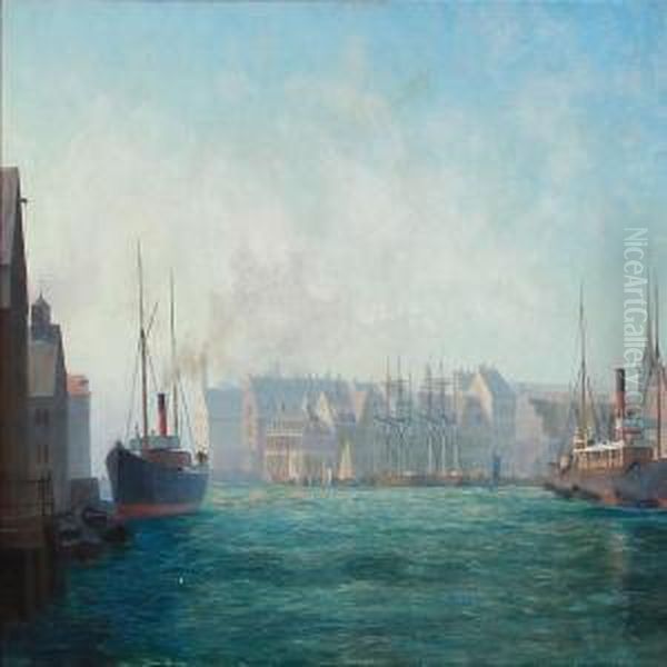 The Entrance To Copenhagen Harbour Oil Painting by Christian Aleth Bjorn