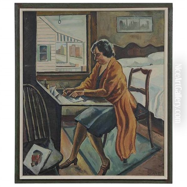 Woman At A Writing Desk Oil Painting by Edgar Hewitt Nye