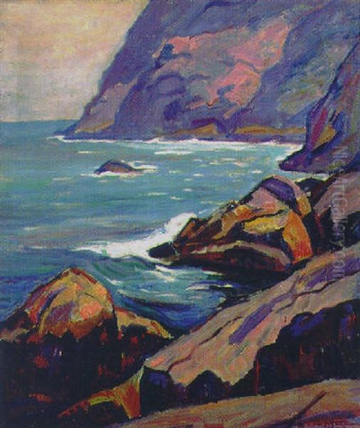 Rocky Coast Oil Painting by Edgar Hewitt Nye