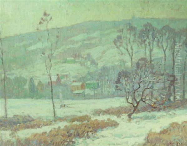 Winter Scene At Dusk Oil Painting by Edgar Hewitt Nye