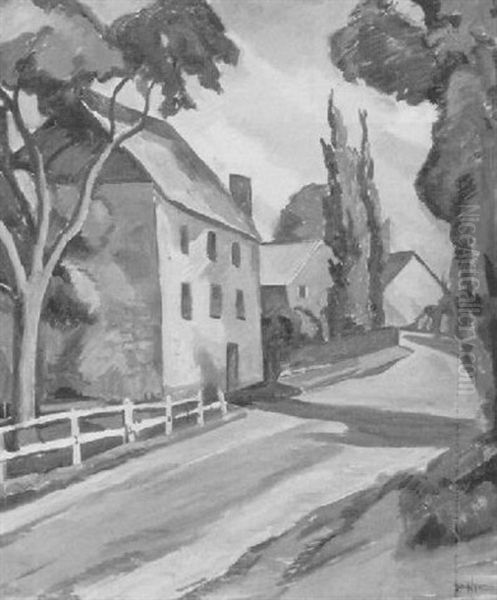 Village Street Oil Painting by Edgar Hewitt Nye