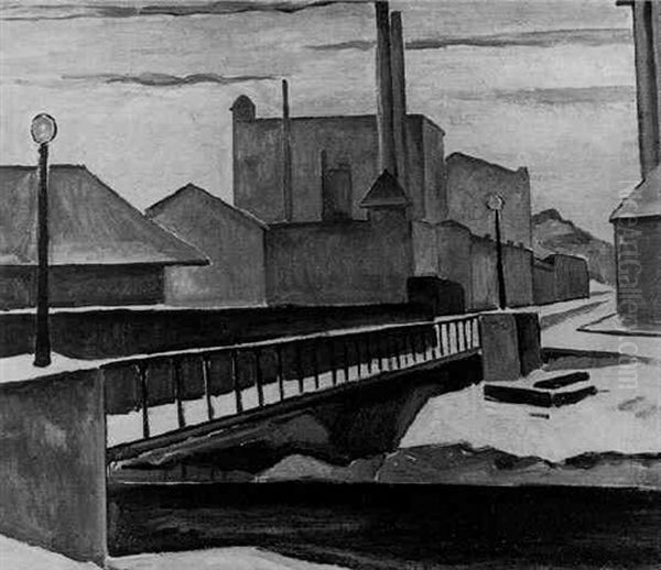 Factories With Bridge Oil Painting by Edgar Hewitt Nye