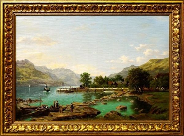 Landscape With Mountains By A Lake Oil Painting by Eliza Agnetus Emilius Nyhoff