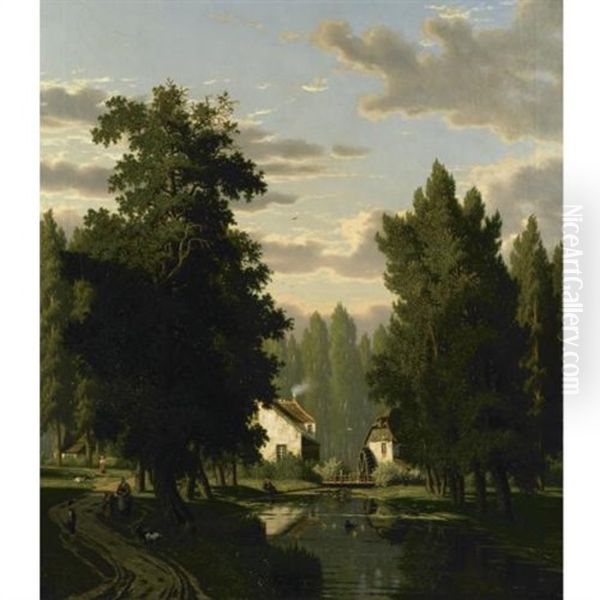 A Mill By The Canal Oil Painting by Eliza Agnetus Emilius Nyhoff