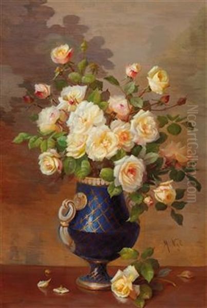 Yellow Roses In A Vase Oil Painting by Marie Nyl-Frosch