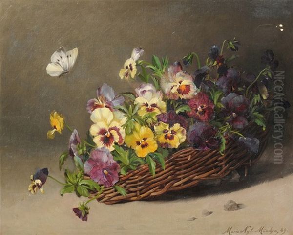 Blumenkorbchen Mit Viola Oil Painting by Marie Nyl-Frosch