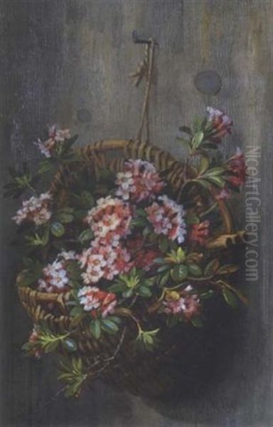 Weidenkorb Mit Alpenrosen by Marie Nyl-Frosch