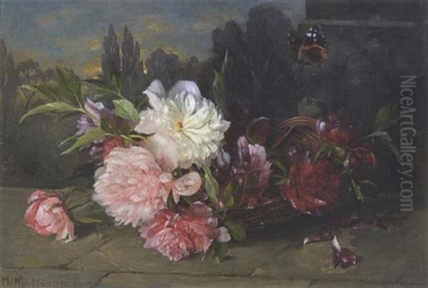 Stillleben Mit Pfingstrosen Und Schmetterling Oil Painting by Marie Nyl-Frosch