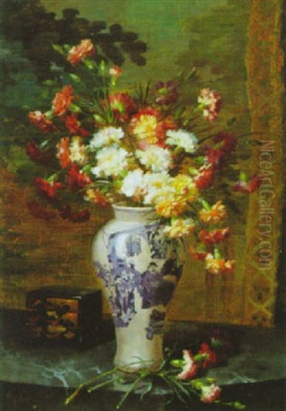 Chinesische Dose Und Vase Mit Nelke Oil Painting by Marie Nyl-Frosch