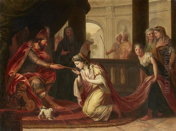 Esther Before Ahasuerus Oil Painting by Elias van Nymegen