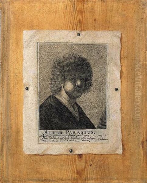 A Trompe L'oeil Engraving Of A Head Of A Young Man Hanging On A Wooden Partition Oil Painting by Willem van Nymegen