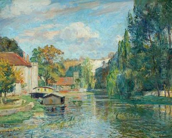 City Scene By A River, Likely France Oil Painting by Borge Christoffer Nyrop