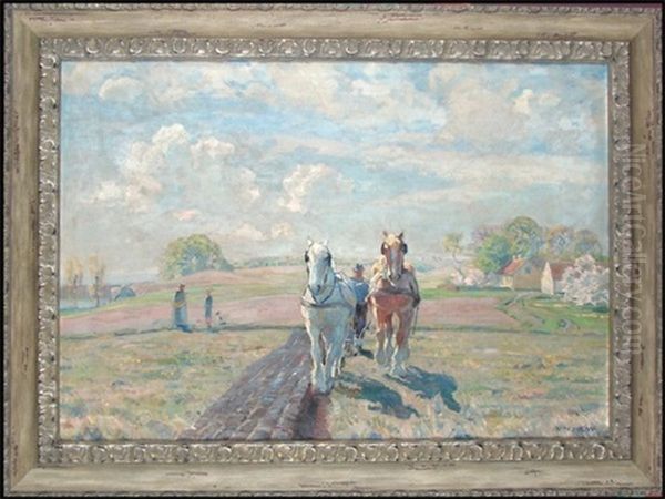 Plough Horses Oil Painting by Borge Christoffer Nyrop