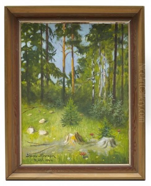 Svampskog I Sommarsol Oil Painting by Jenny Nystroem