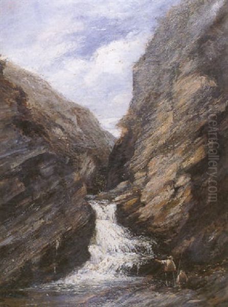 Fisher Men In Deep Gorge Oil Painting by John Wright Oakes