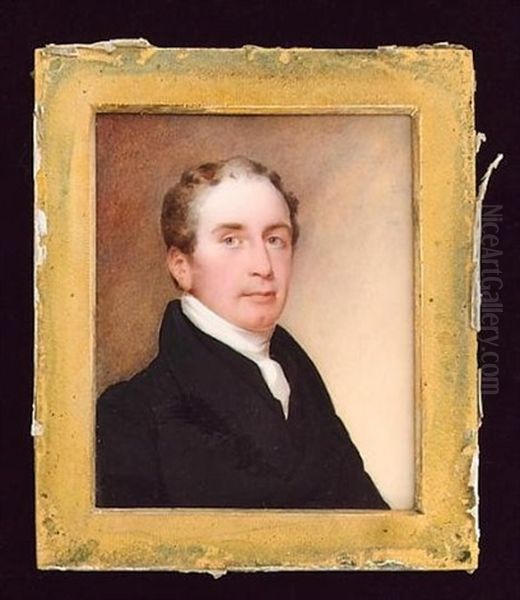 A Gentleman Wearing Black Coat And White Cravat Oil Painting by Octavius Oakley