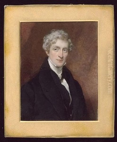 A Gentleman Wearing Black Coat, Matching Waistcoat And White Cravat Oil Painting by Octavius Oakley