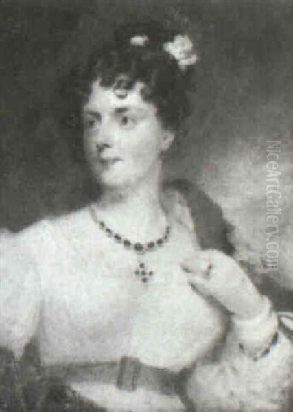 Portrait Of Lady (mrs. Morgan?) In White Wedding Dress Oil Painting by Octavius Oakley