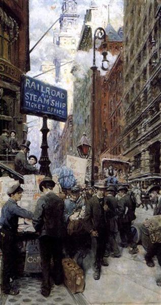 News Vendor On Broadway Oil Painting by Thornton Oakley