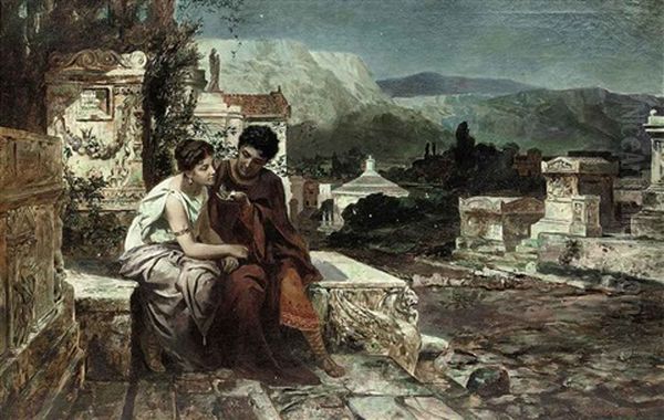 A Night In Pompeii Oil Painting by Emmanuel Oberhauser