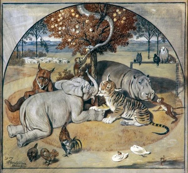 Il Paradiso Degli Animali Oil Painting by Adolf Oberlander