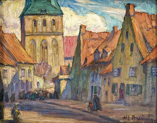 Rostock. Altstadt Oil Painting by Hans-Emil Oberlaender