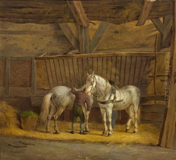 In The Stable Oil Painting by Anthony Oberman