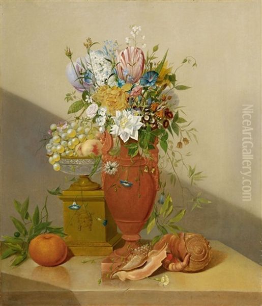 Stillleben Mit Blumen, Fruchten Und Muscheln Oil Painting by Anthony Oberman