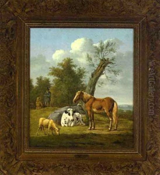 Grazing In A Summer Landscape Oil Painting by Anthony Oberman