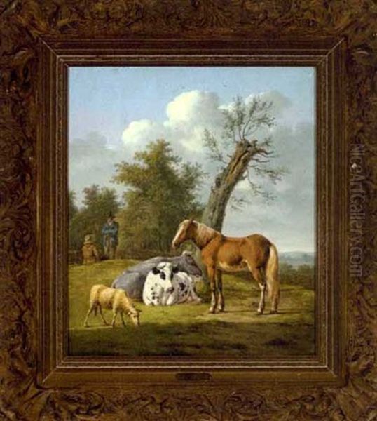 Grazing In A Summer Landscape Oil Painting by Anthony Oberman