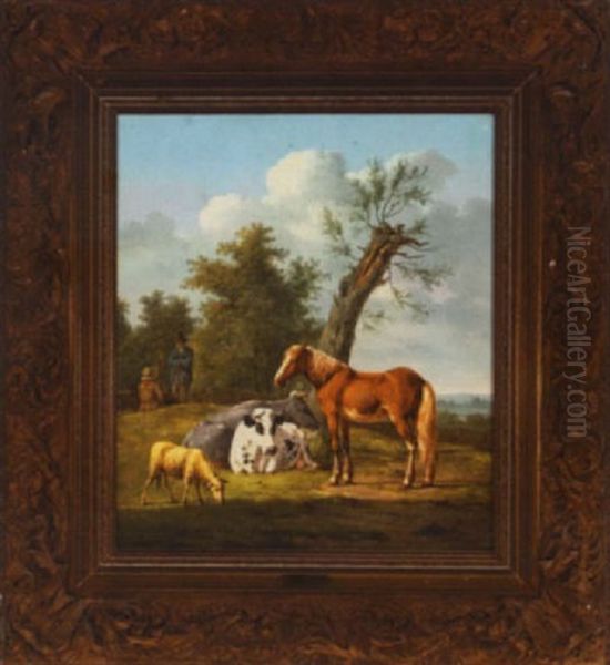 Grazing In A Summer Landscape Oil Painting by Anthony Oberman