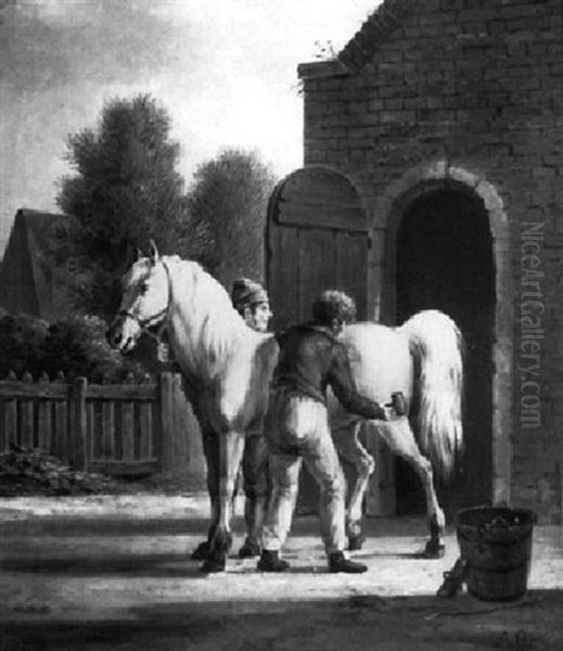 Brushing The Horse Oil Painting by Anthony Oberman