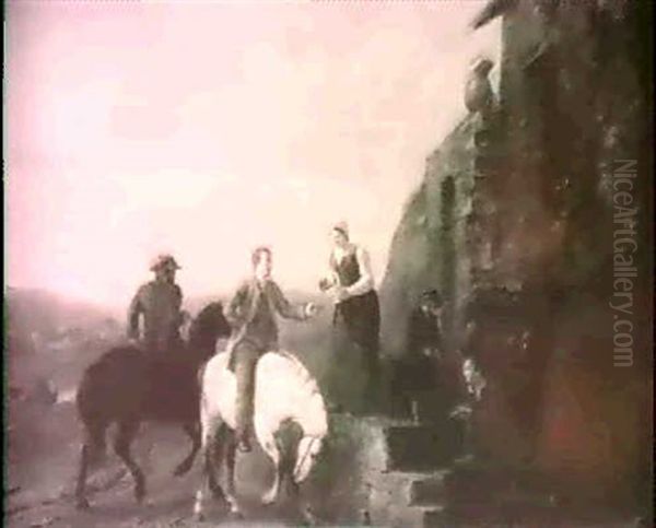 Horsemen And Figures By A Ruin Oil Painting by Anthony Oberman