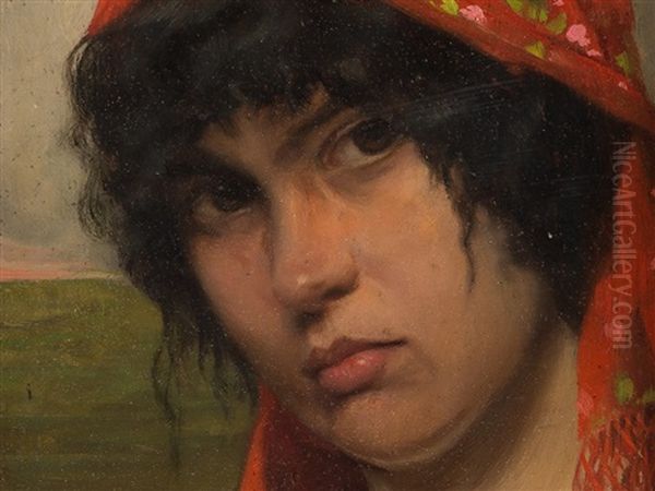 Portrait Of A Gypsy Girl Oil Painting by Franz Obermueller