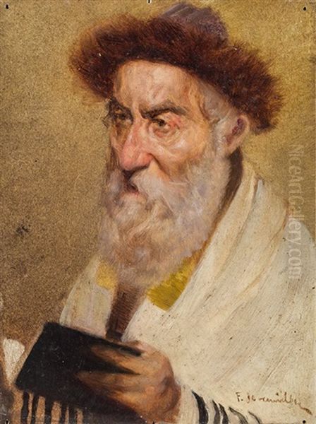 Portrat Eines Rabbis Oil Painting by Franz Obermueller