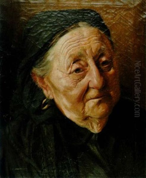 Bildnis Eine Alter Frau In Schwarzer Kleidung Oil Painting by Franz Obermueller