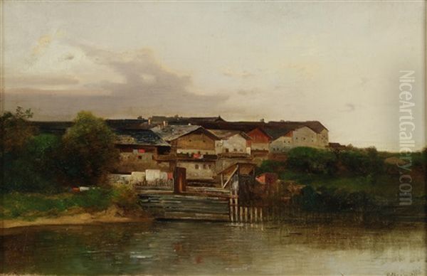 Dorf Am Weiher Oil Painting by Adolf Obermuellner