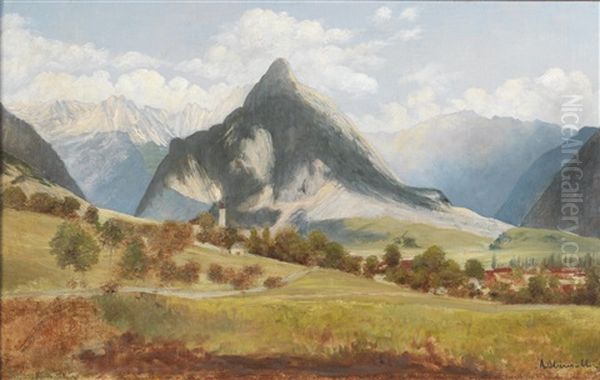 Tyrolean Landscape Oil Painting by Adolf Obermuellner