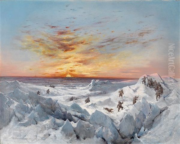 Sonnenaufgang Am 16. Februar 1873 Im Packeis Zwischen Nowaja Semlja Und Franz Josef Land Oil Painting by Adolf Obermuellner