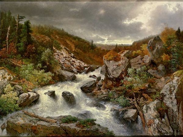 Der Wildbach Aus Dem Bregenzer Walde Oil Painting by Adolf Obermuellner