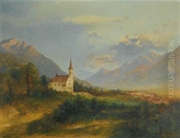 The New Parish Church In Schaan Oil Painting by Adolf Obermuellner