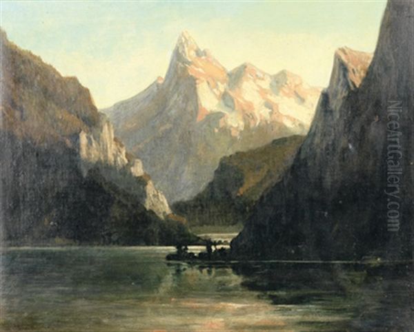 Gebirgslandschaft Mit See Oil Painting by Adolf Obermuellner